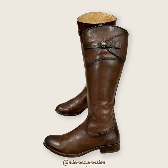 $399 Frye Molly Button Dark Brown Real Leather Knee High Tall Zip Up Riding Boot - Picture 15 of 16